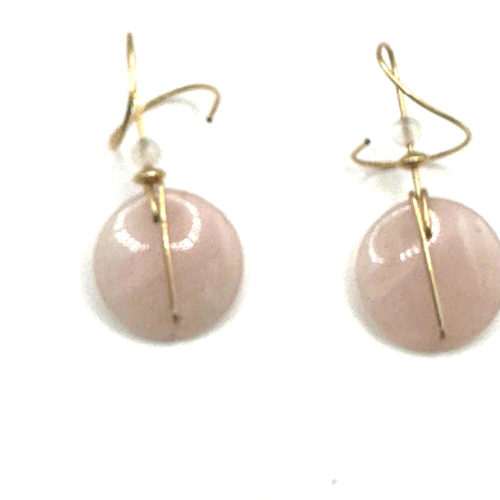 Pink Quartz Stone Drop Dangle Pierced Earring Gold tone Fashion Summer Jewelry